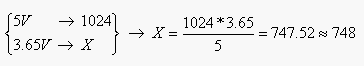 Formula to calculate the binary represantation of an analog input voltage